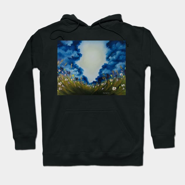 Skyscape, clouds art, flowers artwork, field of wild flowers print, nature landscape, sky of clouds, country decor, flowers decor Hoodie by roxanegabriel